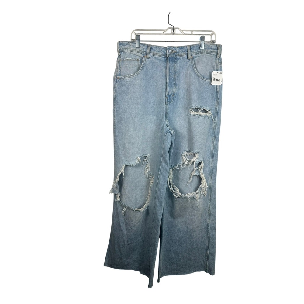 Free People Ollie Extreme Wide Leg Jeans Women 31 Light Blue NWT Distressed High